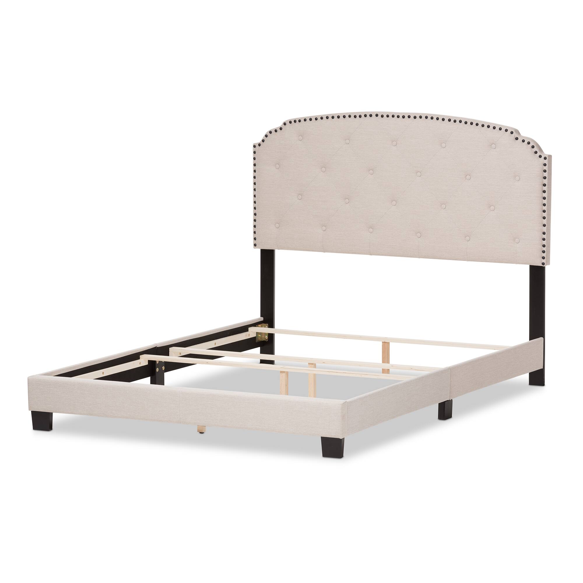 Left. Baxton Studio - Lexi Modern and Contemporary Fabric Upholstered Bed - Light Beige.