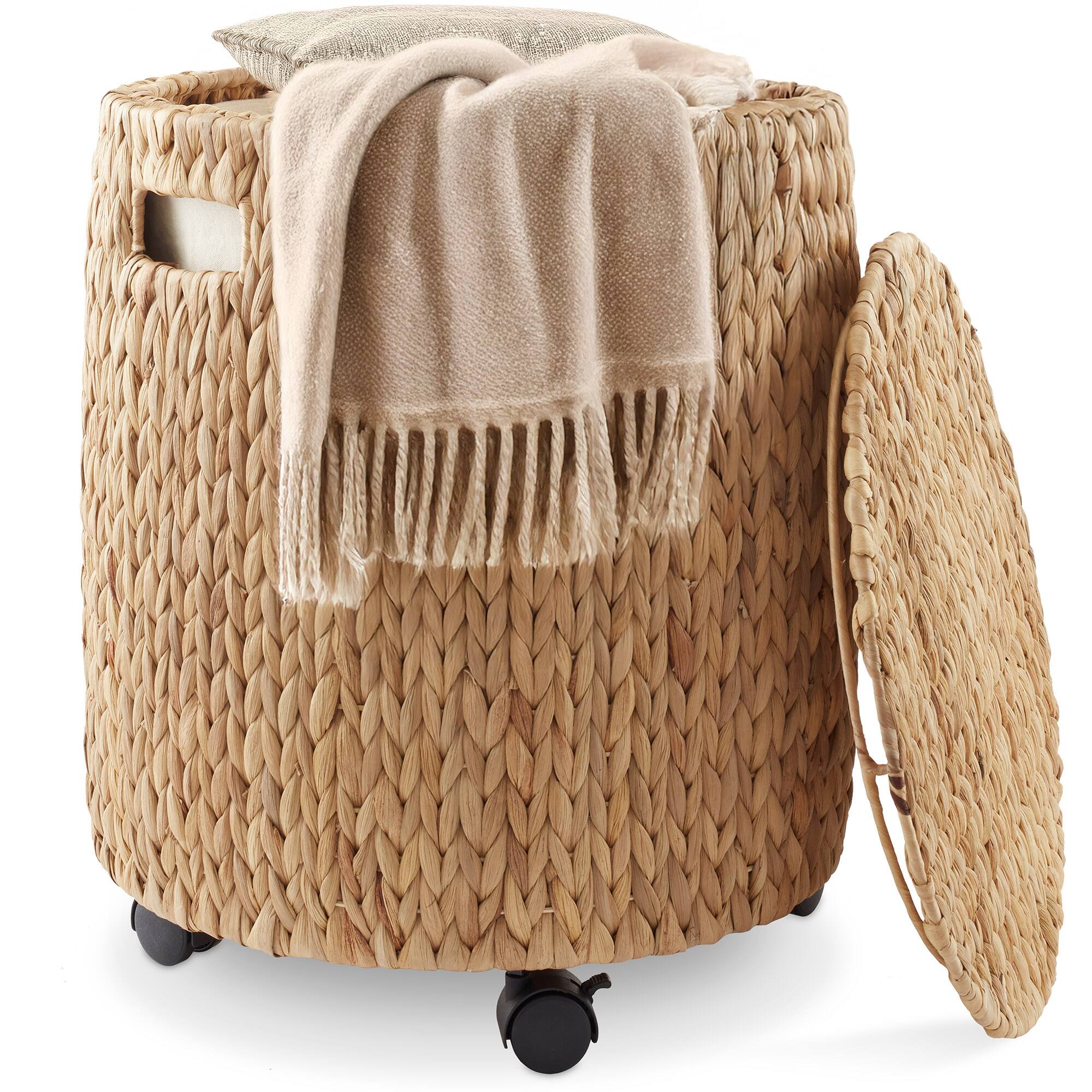 Alt View 2. Casafield - Rolling Storage Basket with Lid and Locking Wheels - Hyacinth Wicker - Natural.