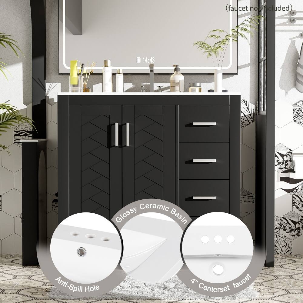 14:43  
Ceramic Glossy Basin  
Anti-Spill Spill Hole  
4" Centerset faucet  
(faucet not included)