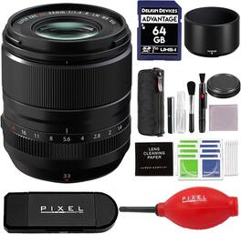 Fujifilm - XF 33mm f/1.4 R LM WR Lens with Card Reader, 64GB SD Card and Advanced Accessories | Fuji 33mm - Black
