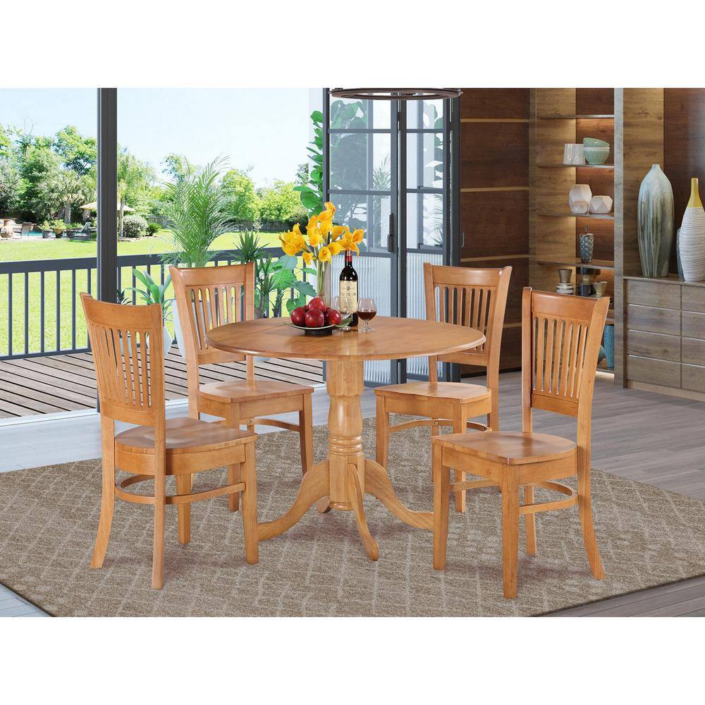 Back. East West Furniture - 5 Pc Kitchen nook Dining set-round Table and 4 dinette Chairs Chairs - Oak.