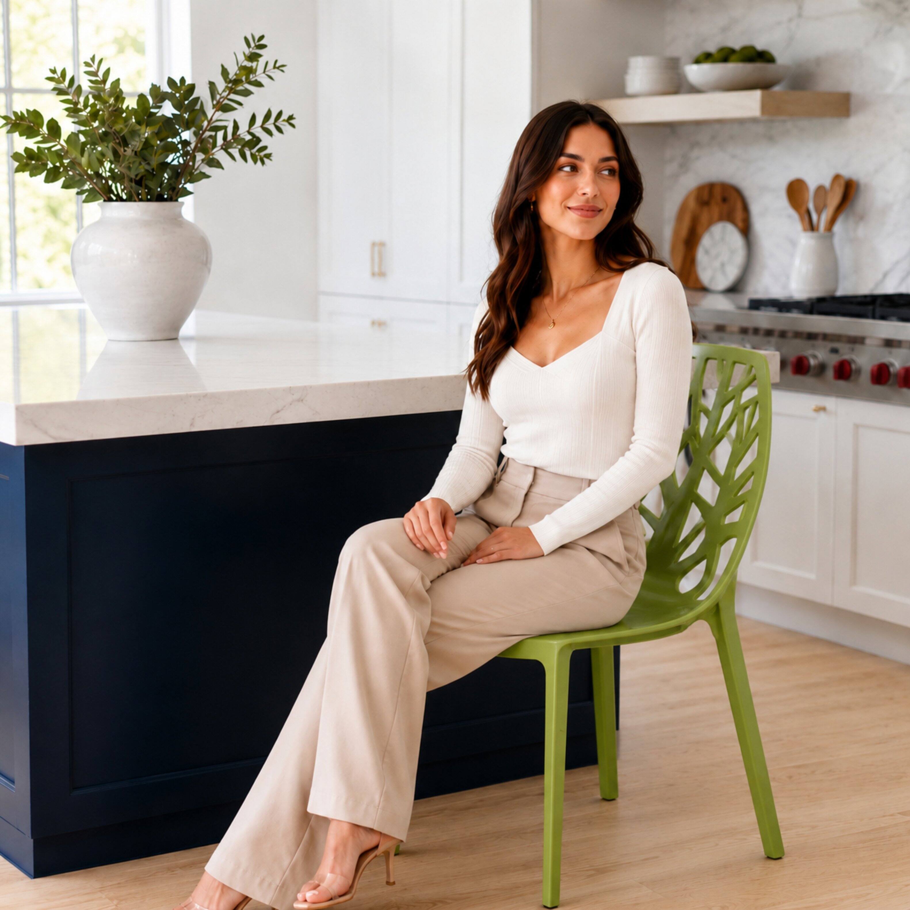 Alt View 3. LeisureMod - Cornelia Modern Stackable Accent Dining Chair with Cut Out Backrest Design for Dining Rooms or Patios - Solid Green.