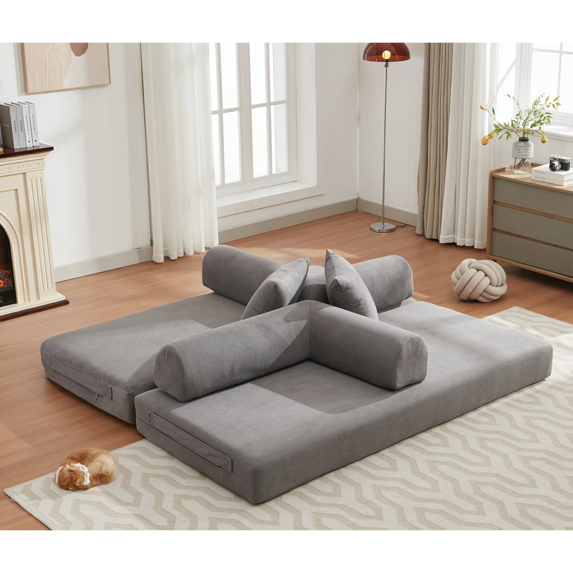 Alt View 5. Trinkets Crazed - Folding Convertible Out Sleeper Sofa Bed, 4-in-1 DIY Combination Convertible Sofa, Folding Sleeper Sofa - Antique Gray.