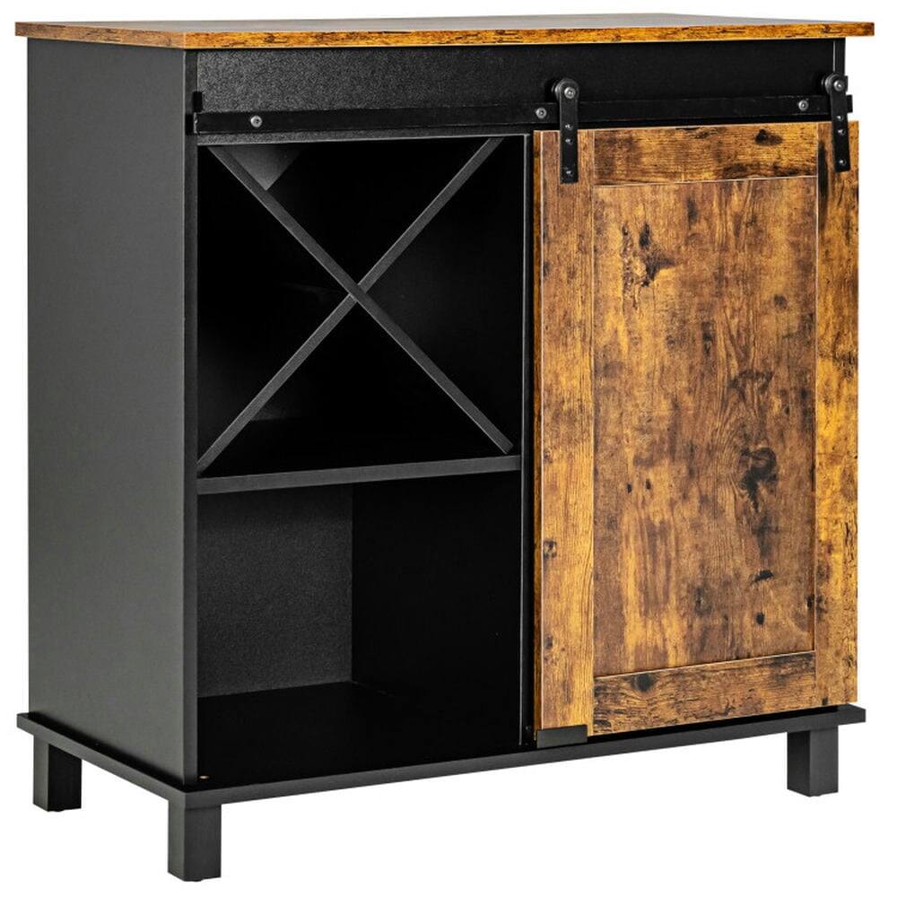 Left. Pefilos - Industrial Storage Cabinet with Sliding Barn Door, Wide and Smooth Cabinet, Cabinet for Indoor, Rustic Brown - Brown.