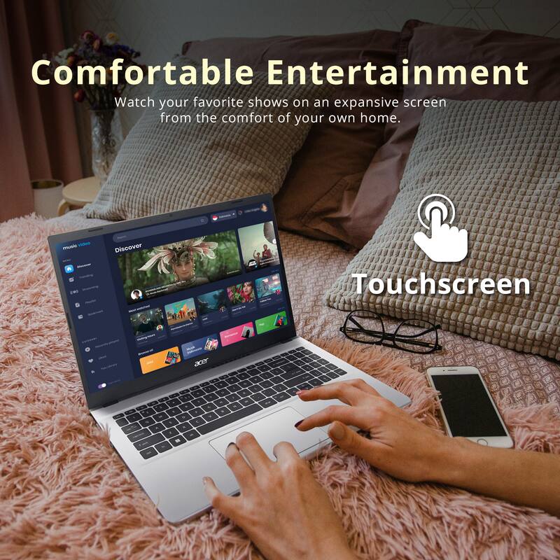Comfortable Entertainment  
Watch your favorite shows on an expansive screen from the comfort of your own home.  

Touchscreen