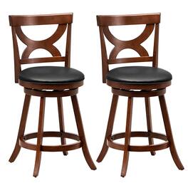 Gymax - 2pcs 24'' Bar Stools 360° Swivel Counter Height w/ PVC Leather Cushioned Seat - Espresso, Black