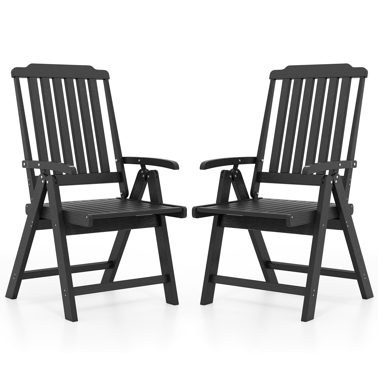 Gymax - 2PCS Foldable Patio Chair w/Armrest Curved Back Slatted Seat for Backyard Deck - Black