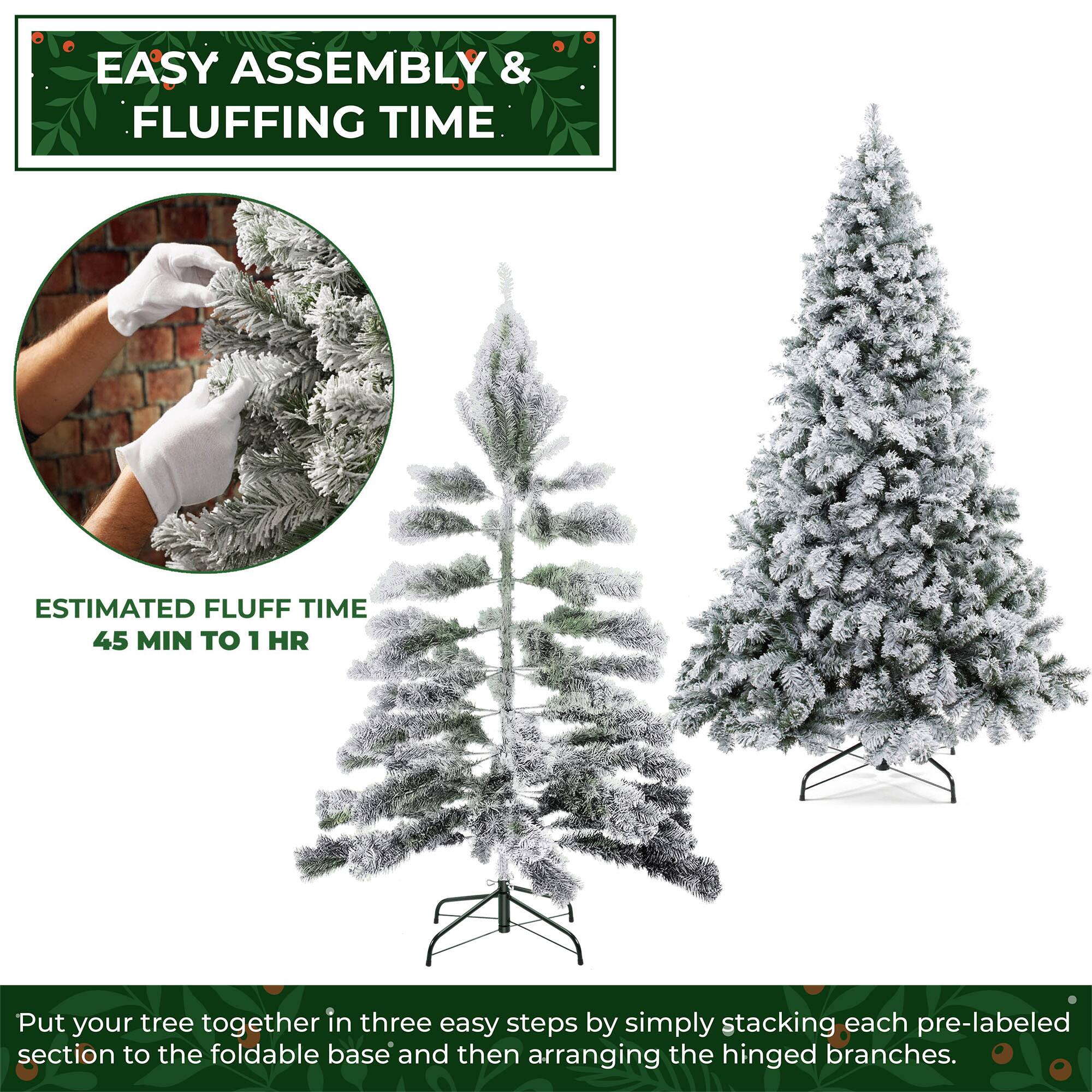 EASY ASSEMBLY & FLUFFING TIME

ESTIMATED FLUFF TIME 45 MIN TO 1 HR

Put your tree together in three easy steps by simply stacking each pre-labeled section to the foldable base and then arranging the hinged branches.