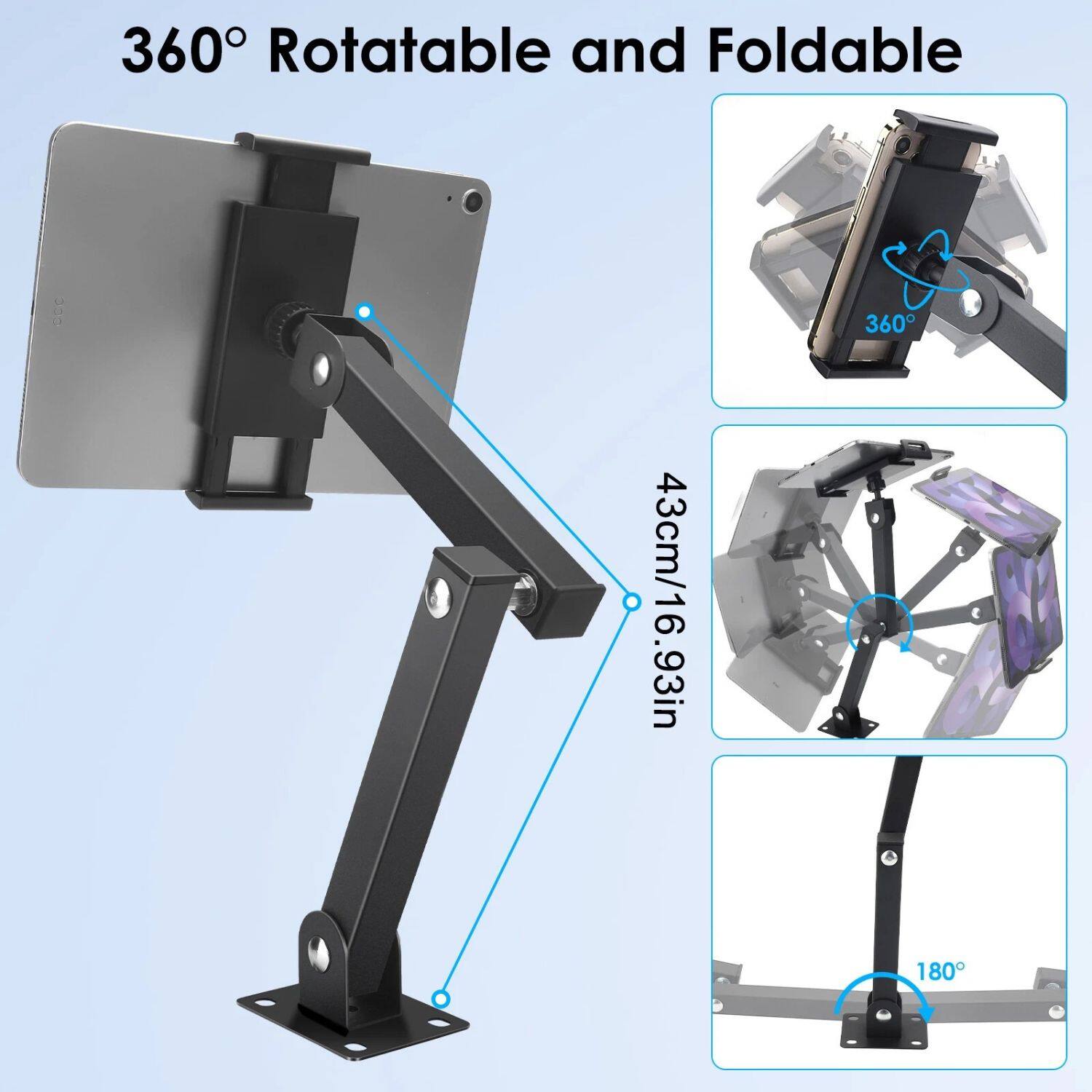 360 Rotatable and Foldable, 43cm/16.93in, 360, 180