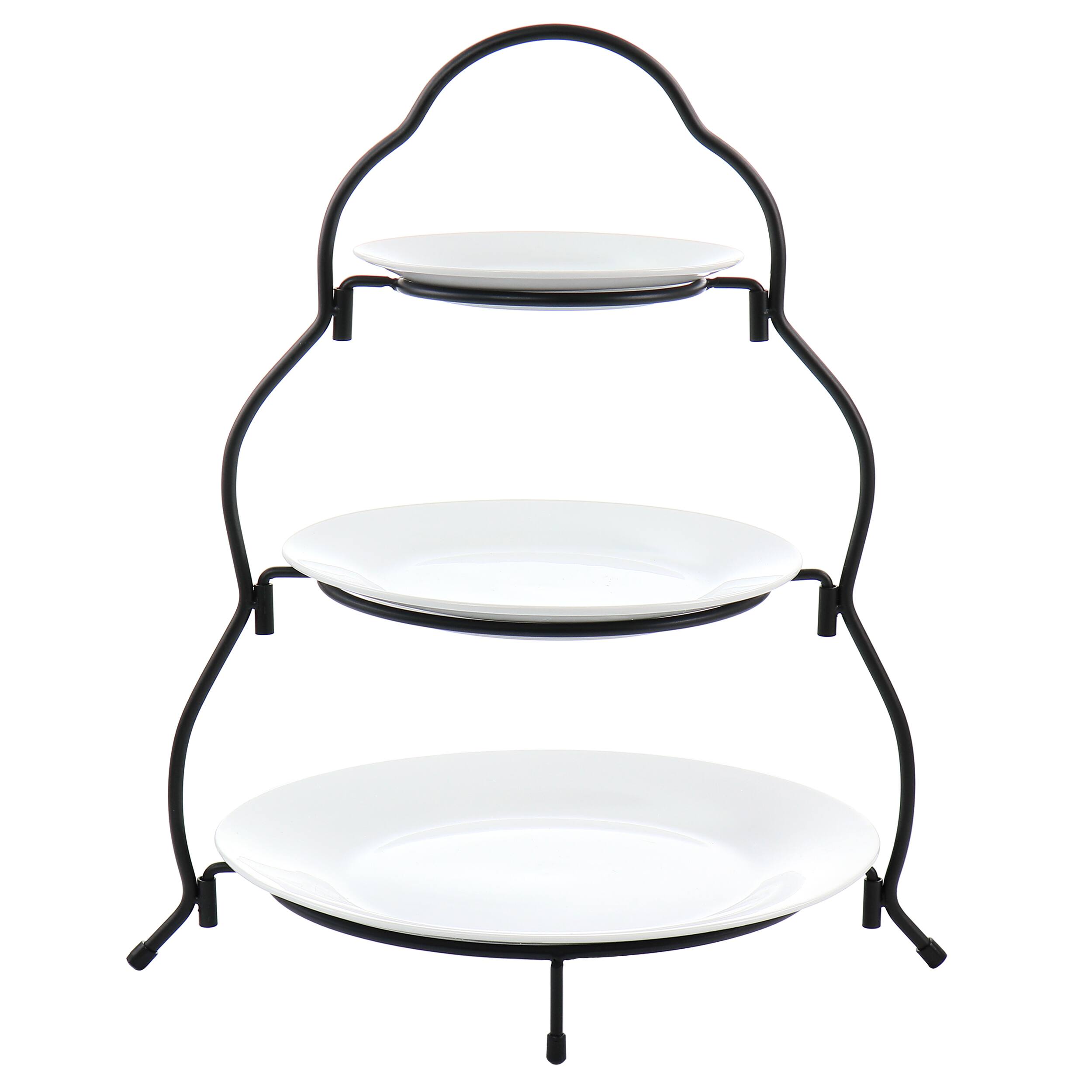 Front. Elama - Elama 3 Tier Round Plate Porcelain Serveware Set - White.