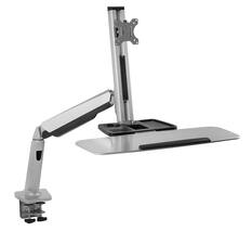 Front. Mount-It! - Single Monitor Adjustable Sit-Stand Workstation with Gas Spring Arm and Keyboard Tray, Silver - Silver.