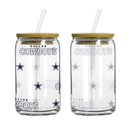 Logo Brands - Dallas Cowboys 16oz. Step And Repeat Glass Can with Lid & Straw 2-Pack - Multicolor