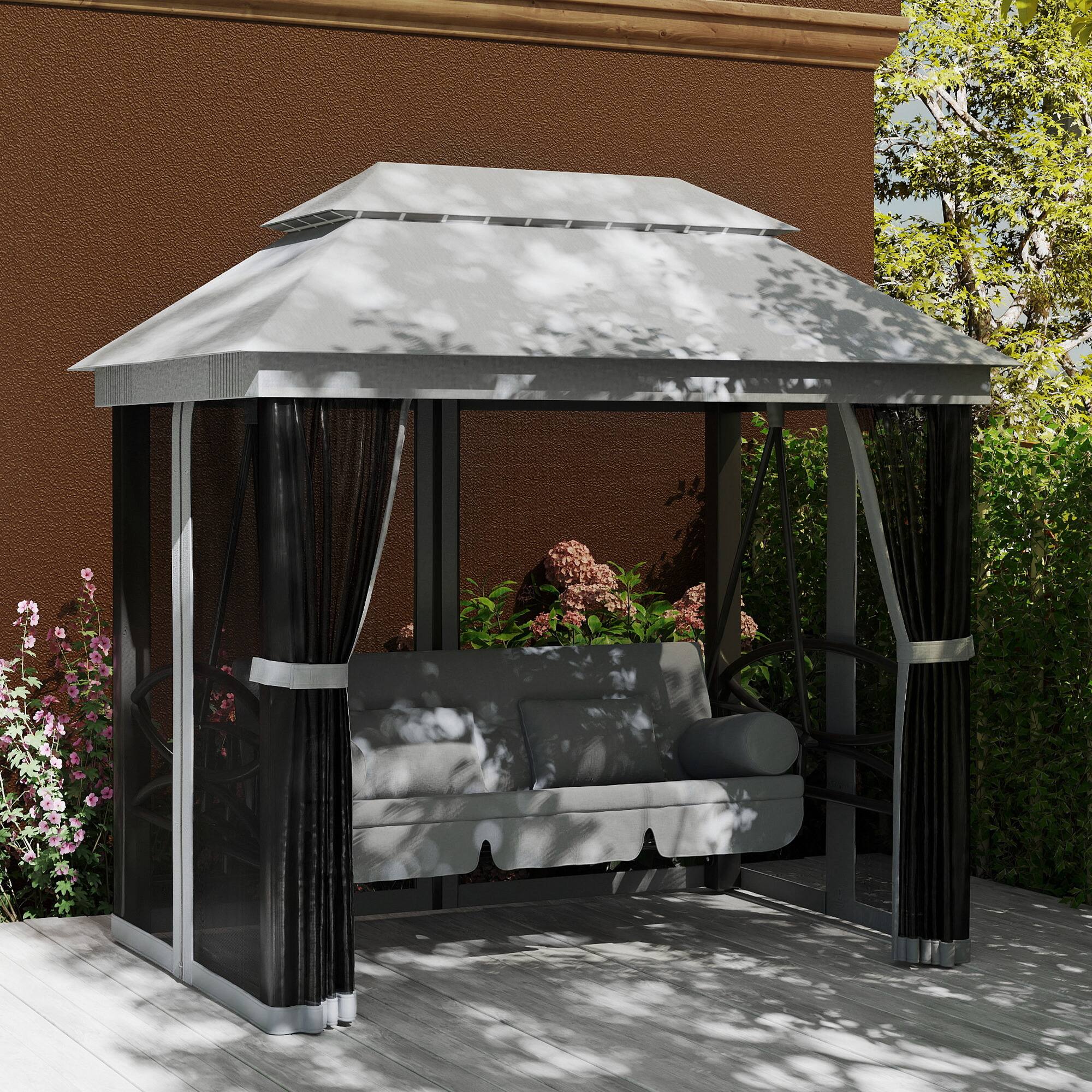 Alt View 5. Outsunny - Outsunny 3-Seat Patio Swing Chair Outdoor Gazebo Swing with Double Tier Canopy.