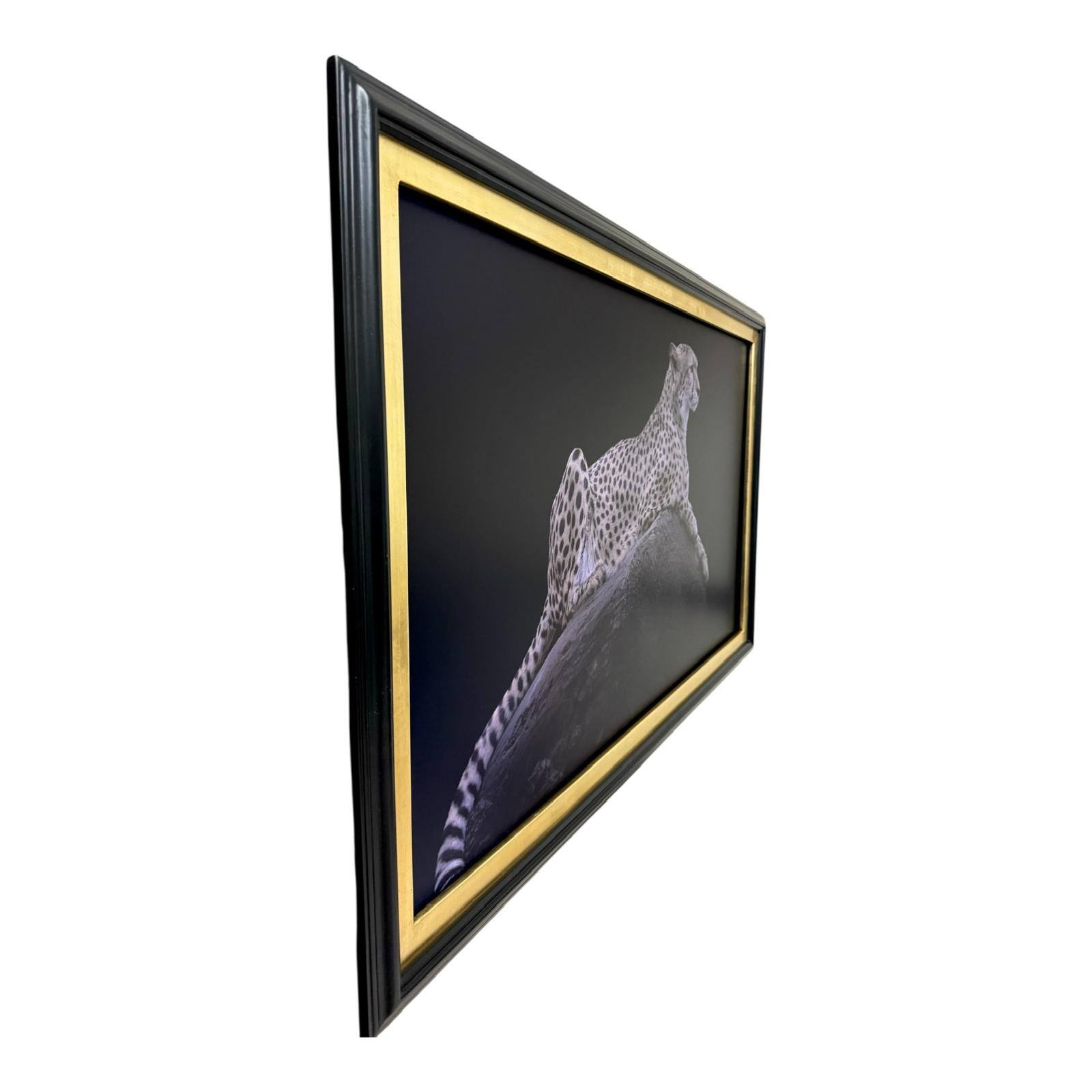 Angle. LAREDO FRAME FACTORY - 32 inch Handmade Tv frame for Samsung The Frame tv and Frame Pro Model - SATIN BLACK WITH GOLD LEAF.