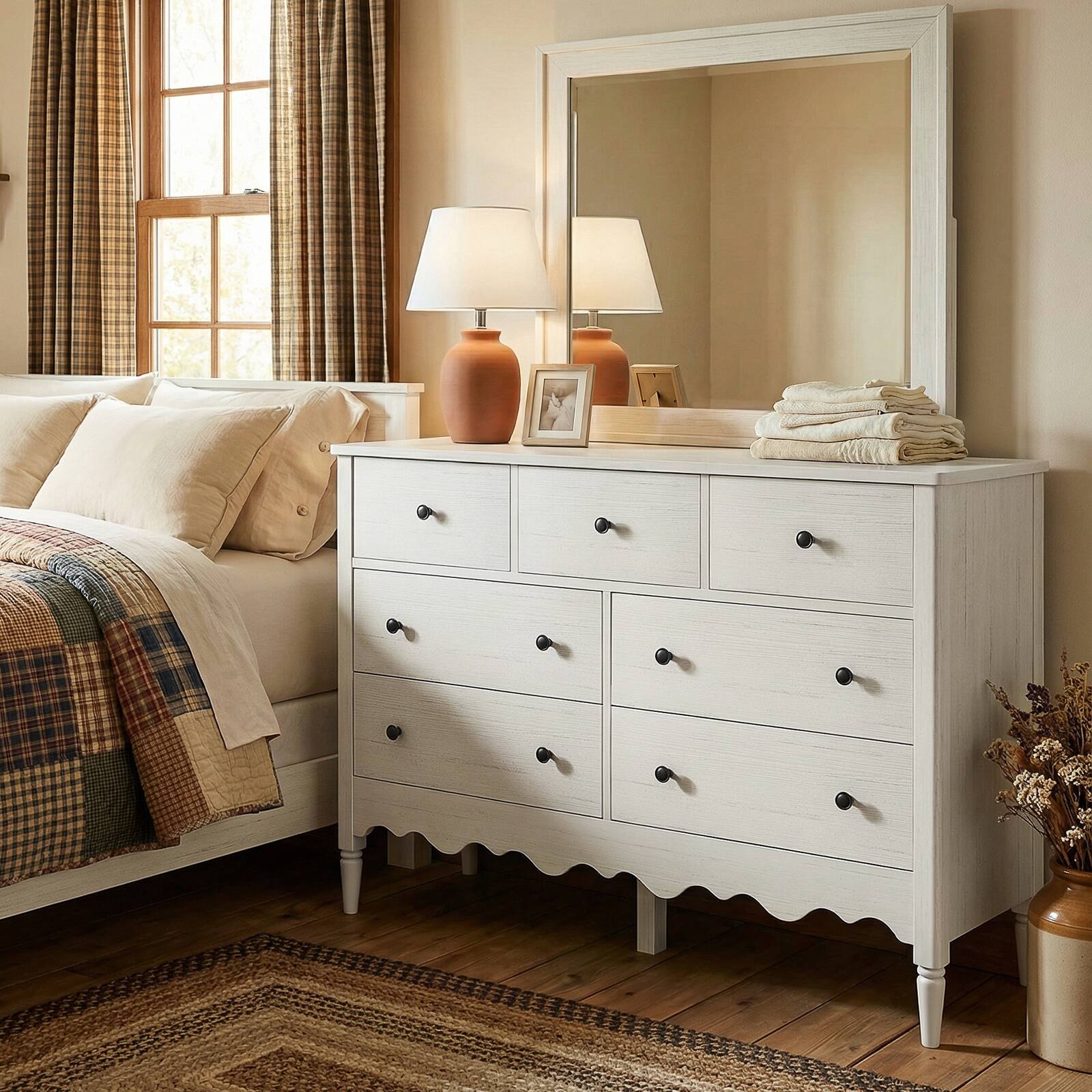 Angle. Aheaplus - 7 Drawer Dresser, 47.2'' Farmhouse Chest of Drawers with 7 Wooden Drawers for Organization - White.