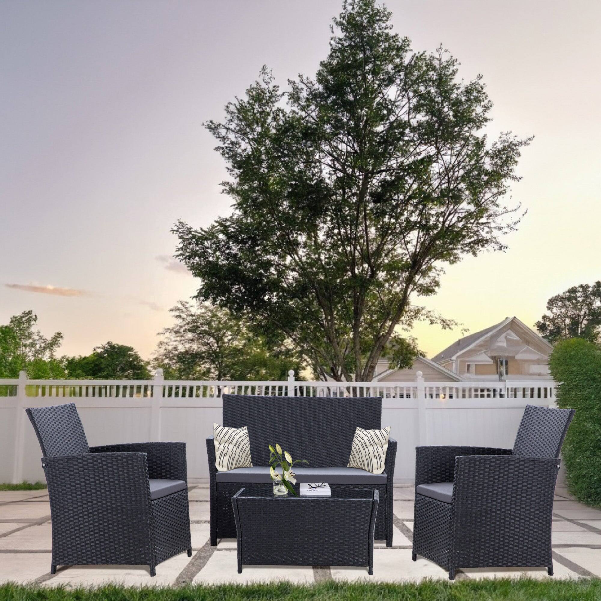 Alt View 5. Boyel Living - Gray Black 4-Piece Set Outdoor Patio Sofa with 4-piece sofa set with coffee table - Black.