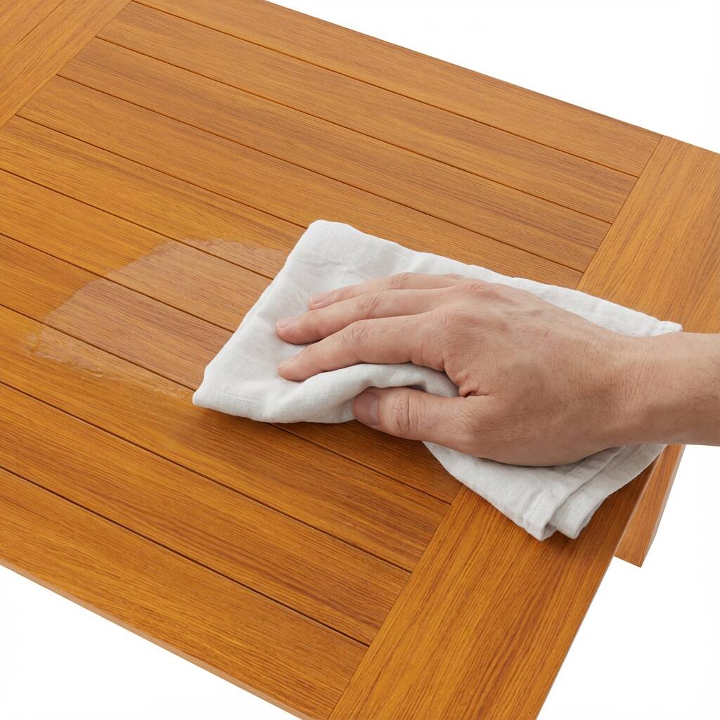 Alt View 4. Famapy - Teak-Style HDPS Outdoor Dining Table - Aluminum Frame with Umbrella Hole for 6-8 People, Weatherproof & Low Maintenance - Wooden.