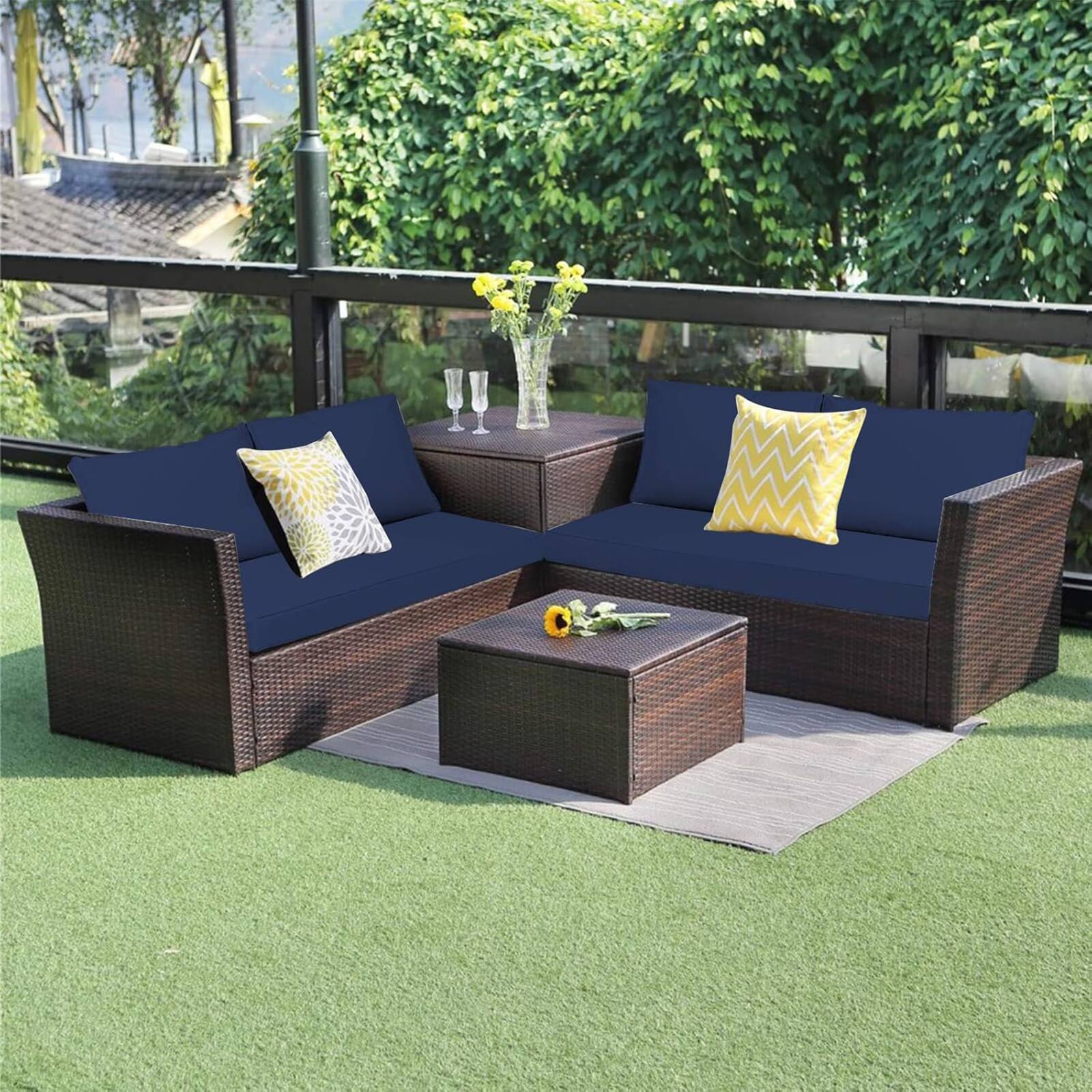 Alt View 7. Chateau Abodes - 48"x24" Outdoor Loveseat Cushion Set, Waterproof with Removable Cover, Straps & Zipper for Patio Chair, Sofa & Couch - Navy Blue.