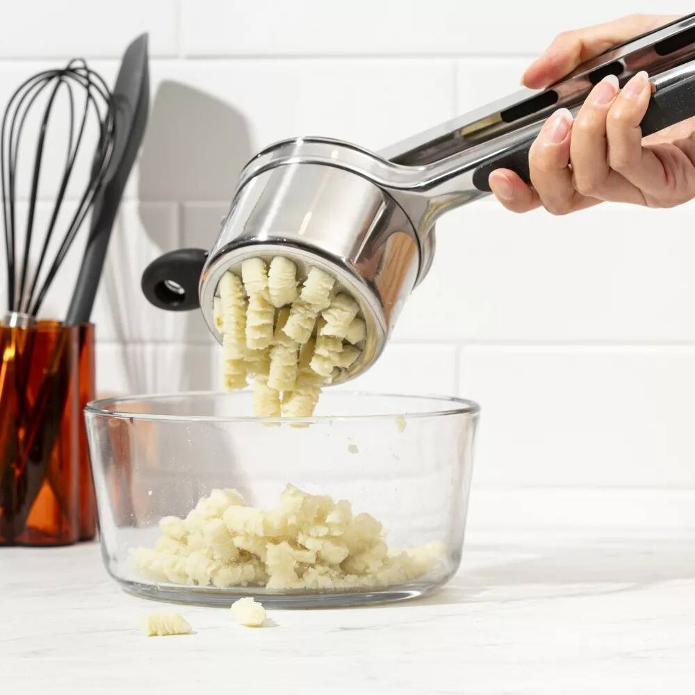 Back. Luminuxe - 15oz Potato Ricer, Heavy Duty Stainless Steel Potato Masher and Ricer, Nonslip Handle.