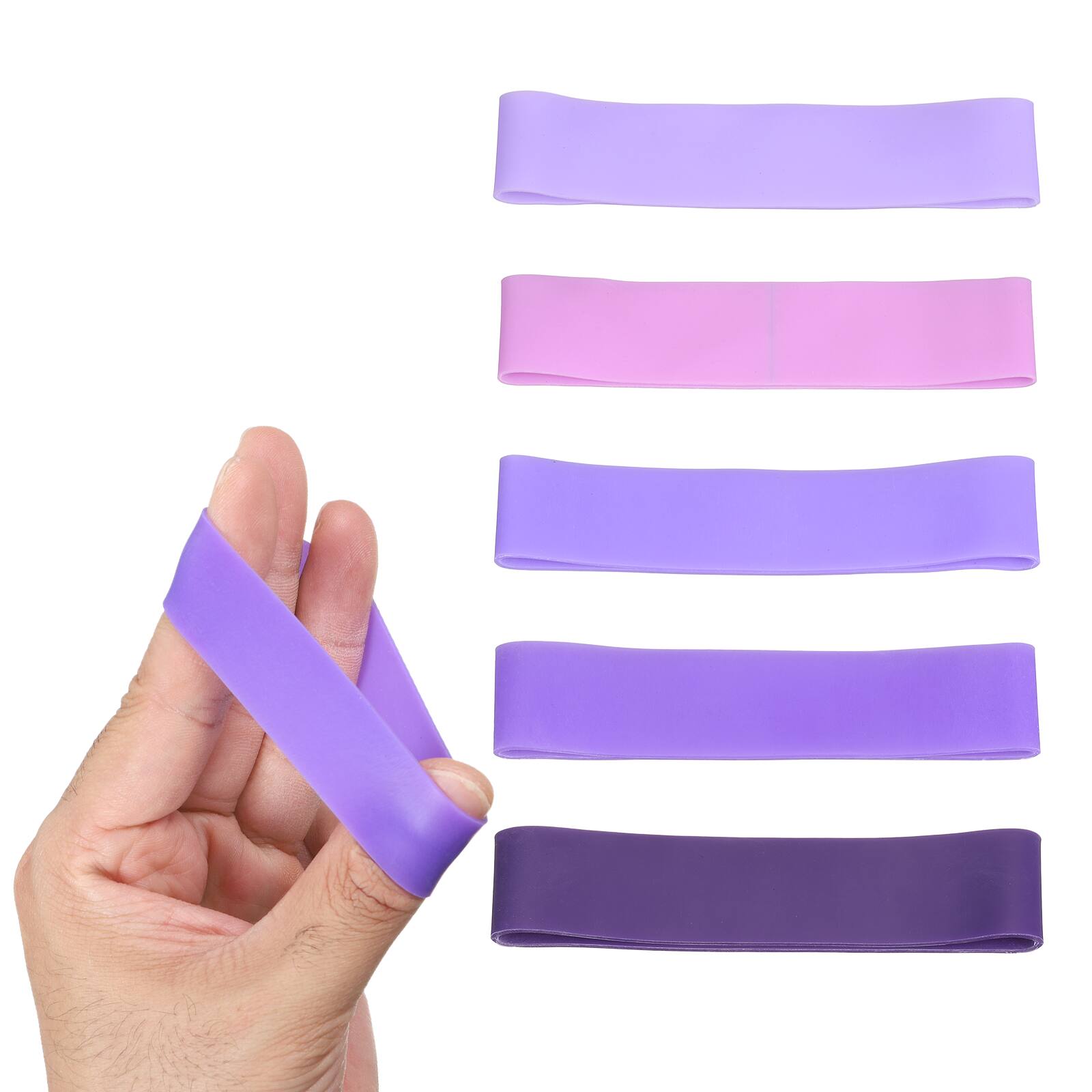 Front. Unique Bargains - Finger Resistance Bands, 5 Level Finger Grip Strengthener Grip Forearm Thumb Exerciser 5pcs & 5-40 Lb - For Injury Rehab - Purple Series.
