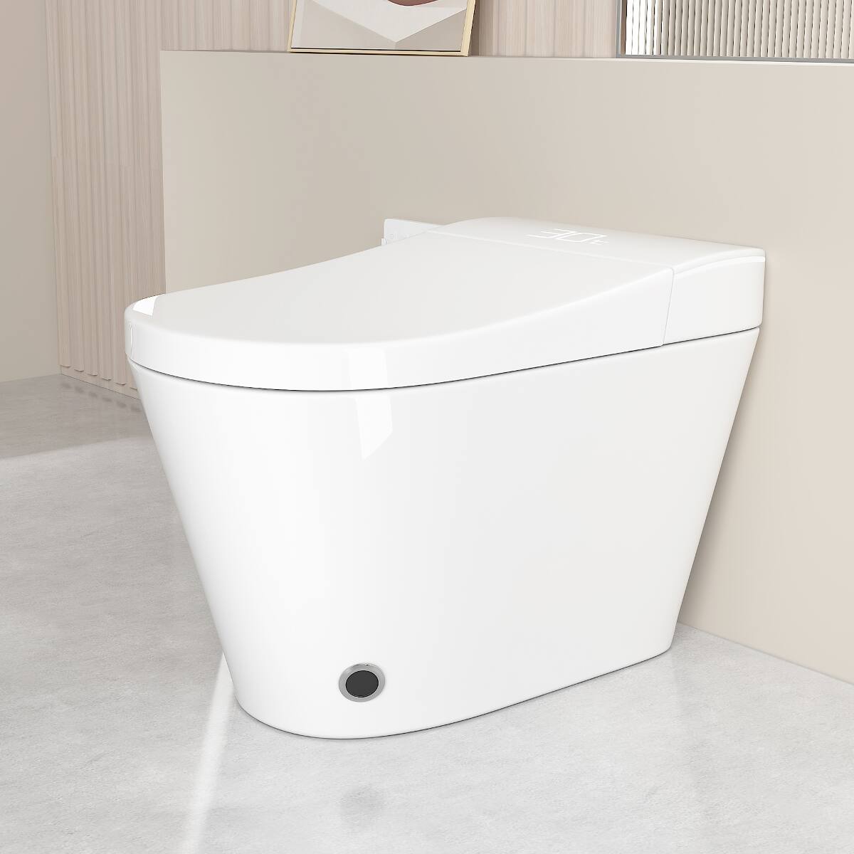 Left. Loheer - Loheer One Piece Smart Toilet with Built In Bidet, Heated Seat and Auto Open Close Lid - White.