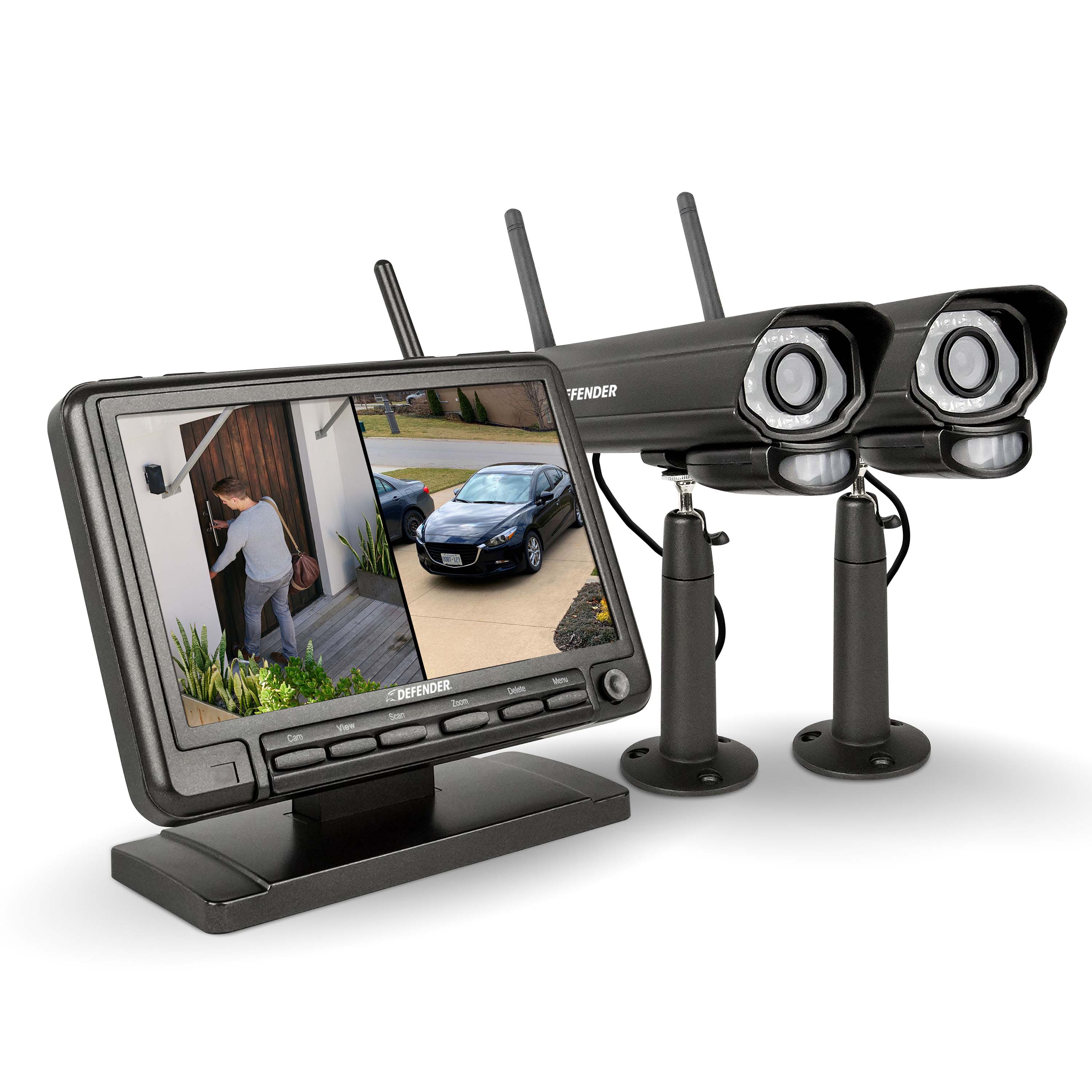 Defender - PhoenixM2 Non-WiFi. Plug-In Power Security System with 2 Metal Cameras - Black - Front_Zoom