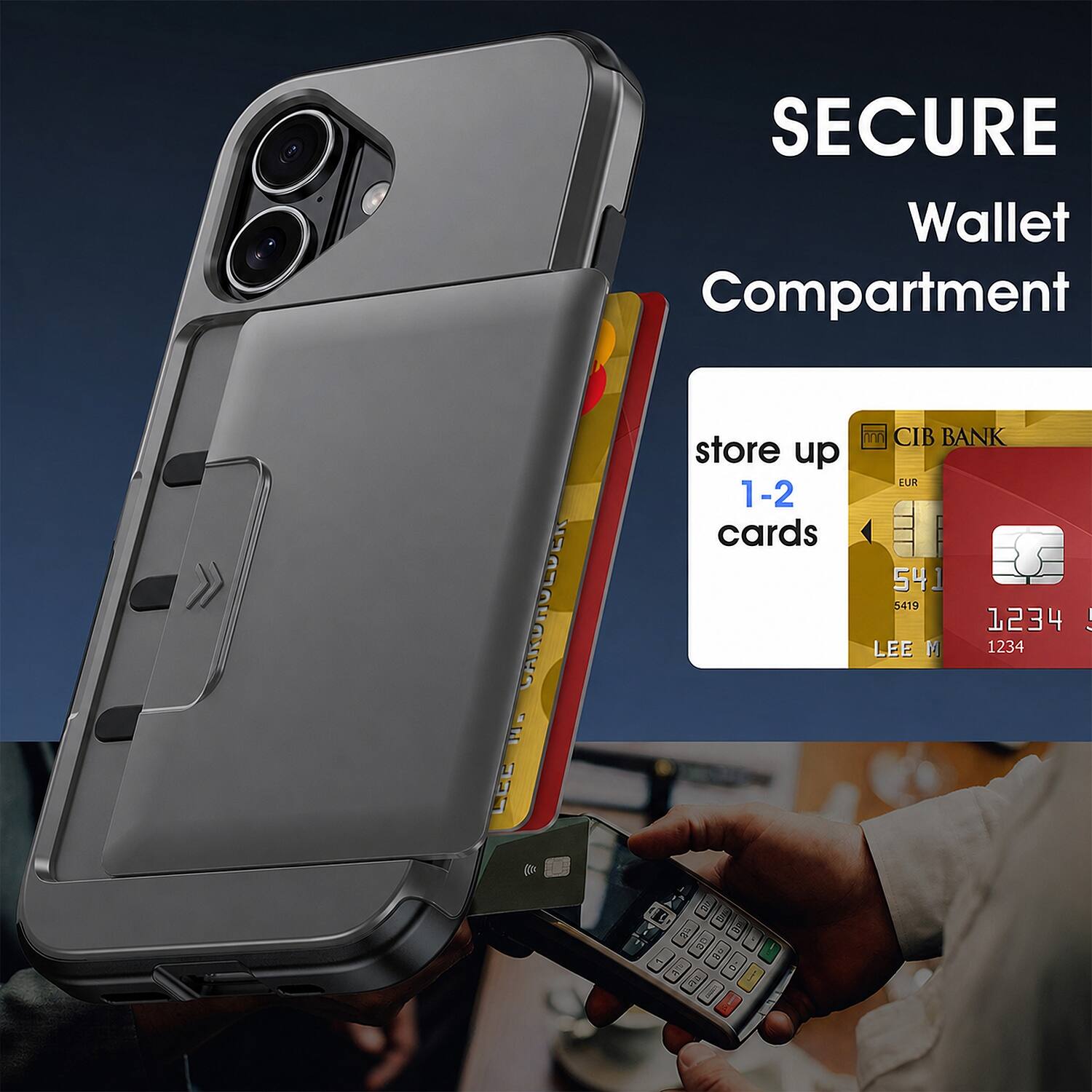 CH CARDHOLDER LEC

SECURE Wallet Compartment
store up 1-2 cards

CIB BANK
5419 1234
1234

LEE M