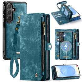 Dteck - Multi-Functional Wallet Case for Samsung Galaxy S26+,Large Card Slots Zipper Magnetic Detachable Cover With Strap - Green