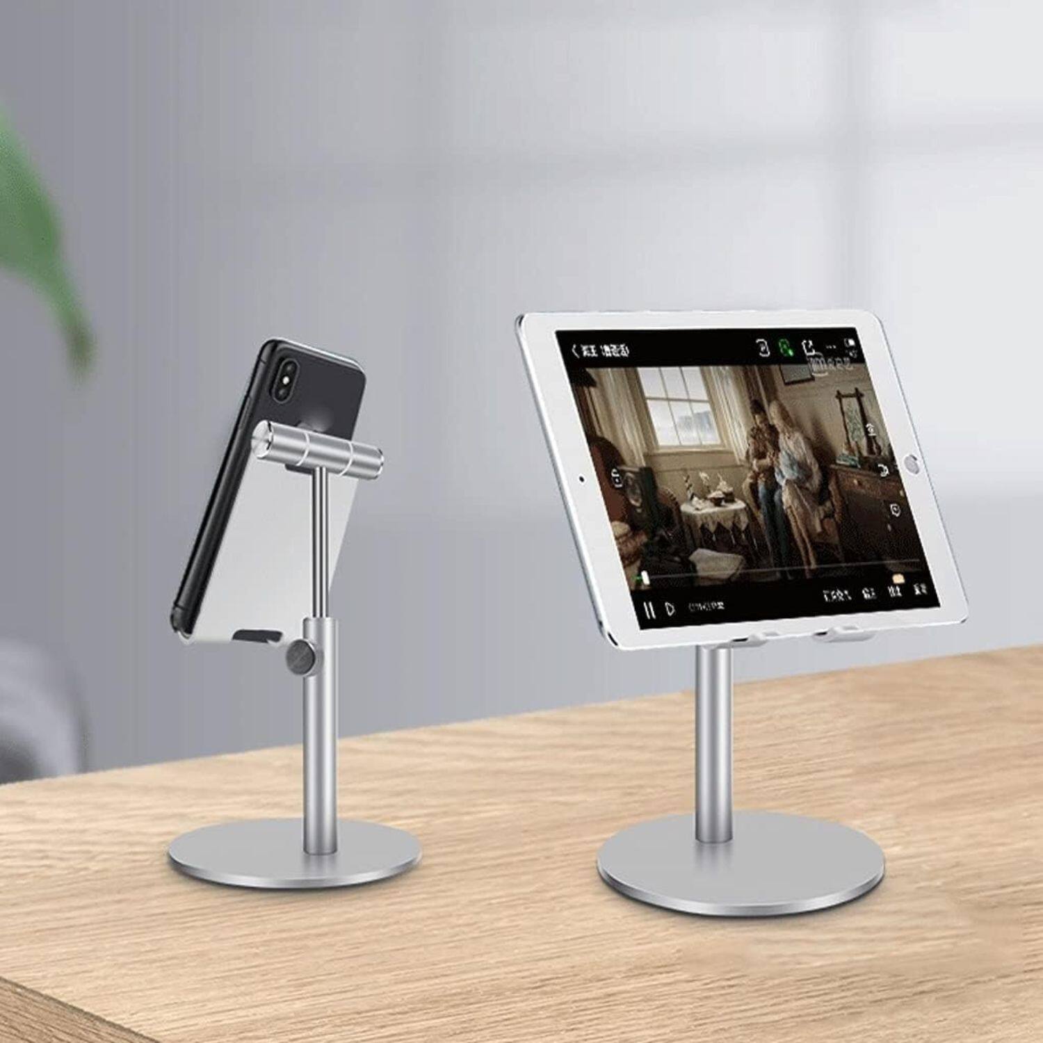 Back. Stock Preferred - Adjustable Aluminum Desktop Phone & Tablet Stand - Silver.