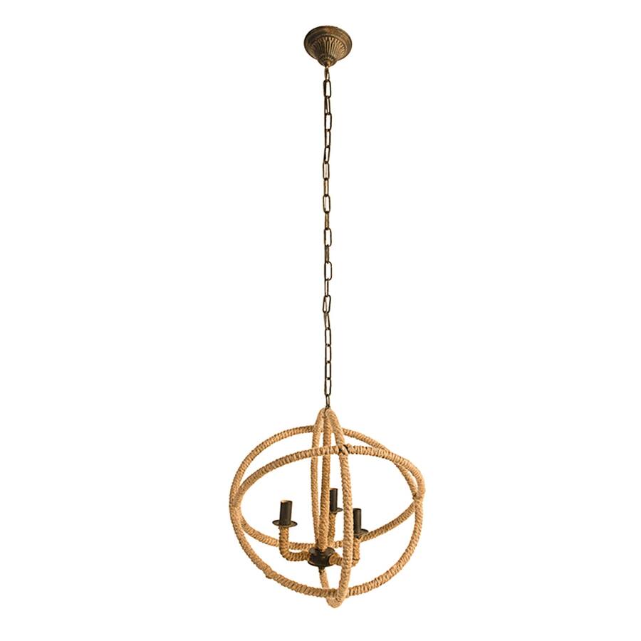 Light Fixture Rope Rustic Loheer 3 Light Farmhouse Chandelier, Jute Rope Globe Fixture with ...