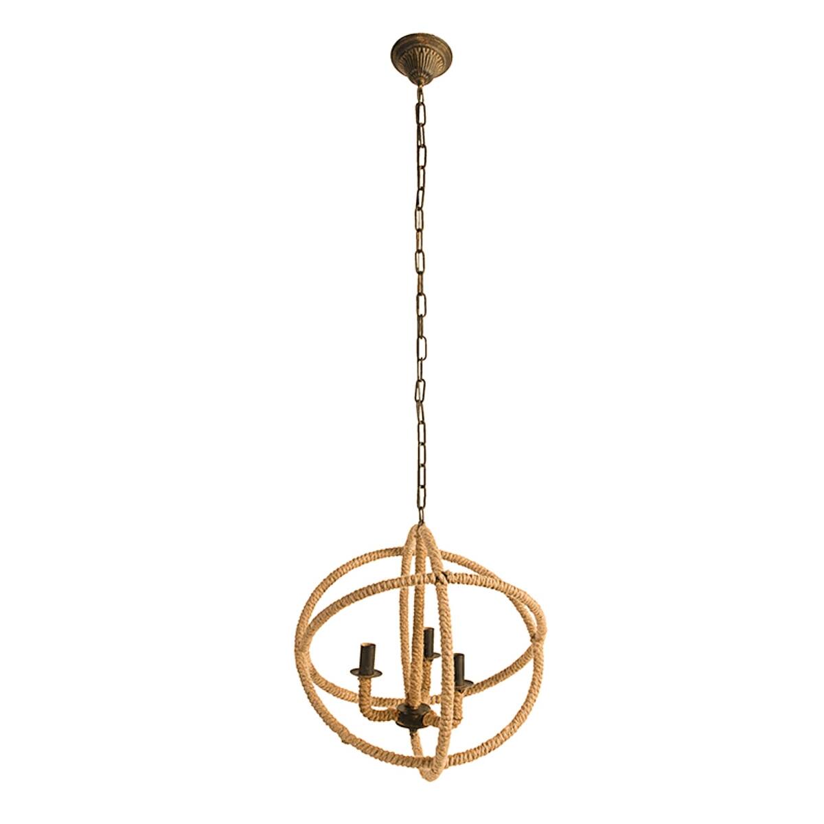 Loheer 3 Light Farmhouse Chandelier, Jute Rope Globe Fixture with ...