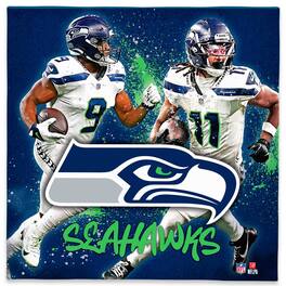 Open Road Brands - Seattle Seahawks Kenneth Walker III &-Jaxon Smith-Njigba 12" x 12" Logo Splash Canvas Art - Blue