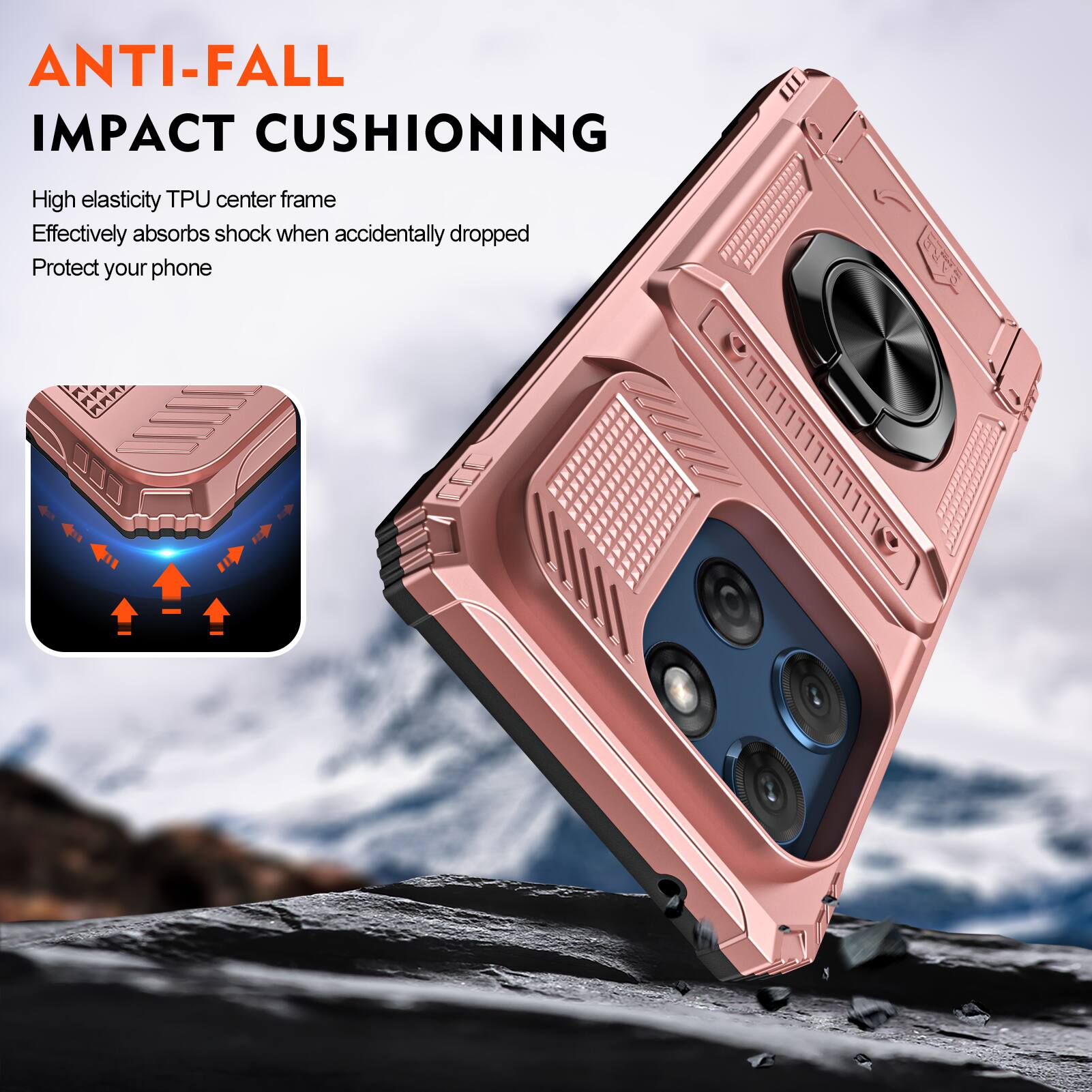 ANTI-FALL IMPACT CUSHIONING

High elasticity TPU center frame
Effectively absorbs shock when accidentally dropped
Protect your phone