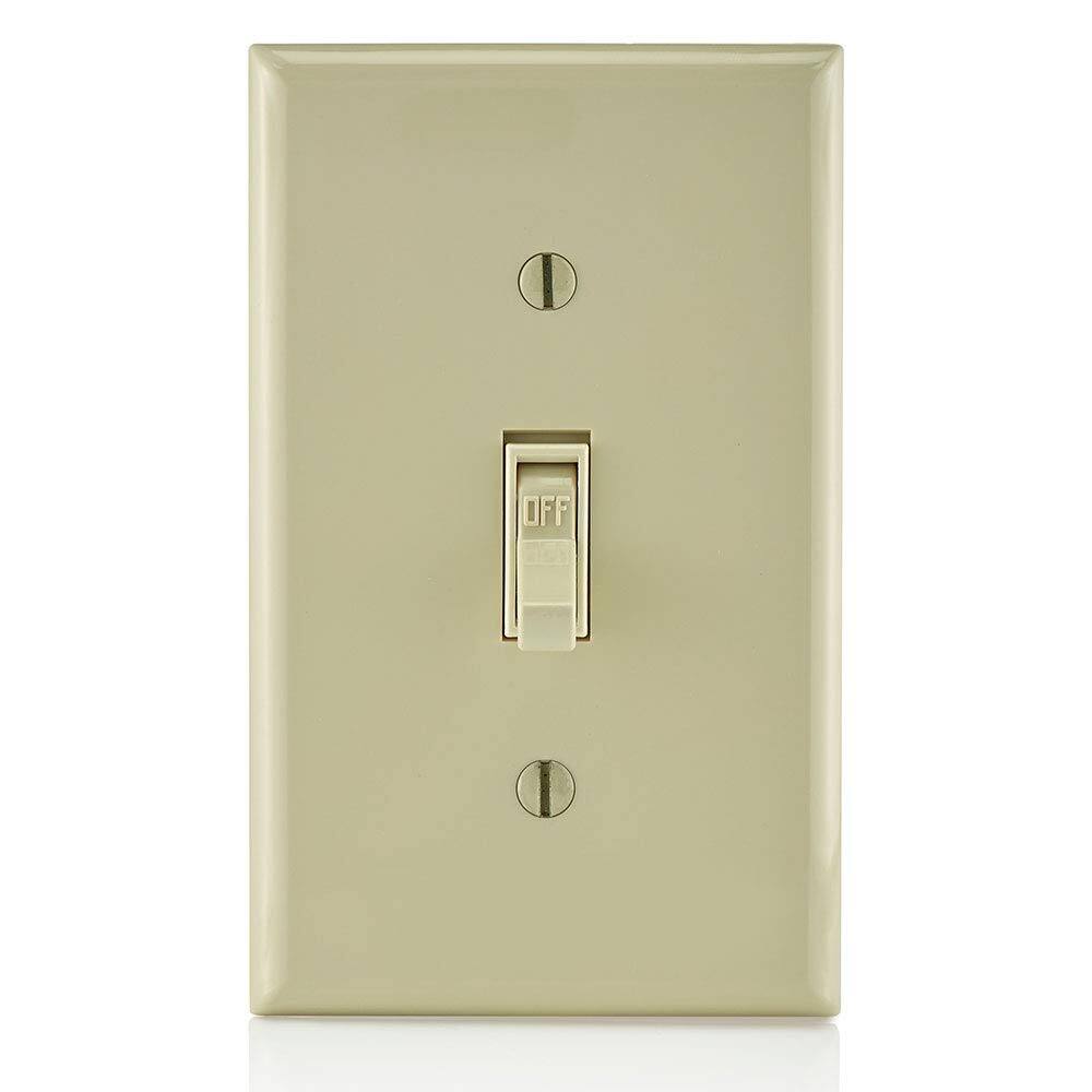 Left. Leviton - 15 Amp 120V Toggle Framed Single-Pole AC Quiet Switch, Residential Grade, Grounding (10 Pack) 1451-2IM - Ivory.