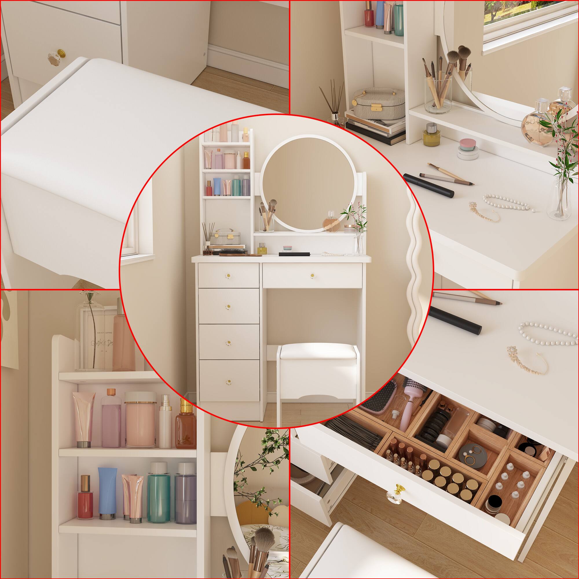 Alt View 6. Famapy - Multi - Functional Vanity Table & Dresser: All - in - One Beauty Hub with Smart Storage - White.