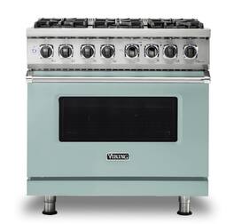 Viking - 5-Series 5.6 Cu. Ft. Self-Cleaning Freestanding Dual Fuel Convection Range - 6 Burner - LP - Splash