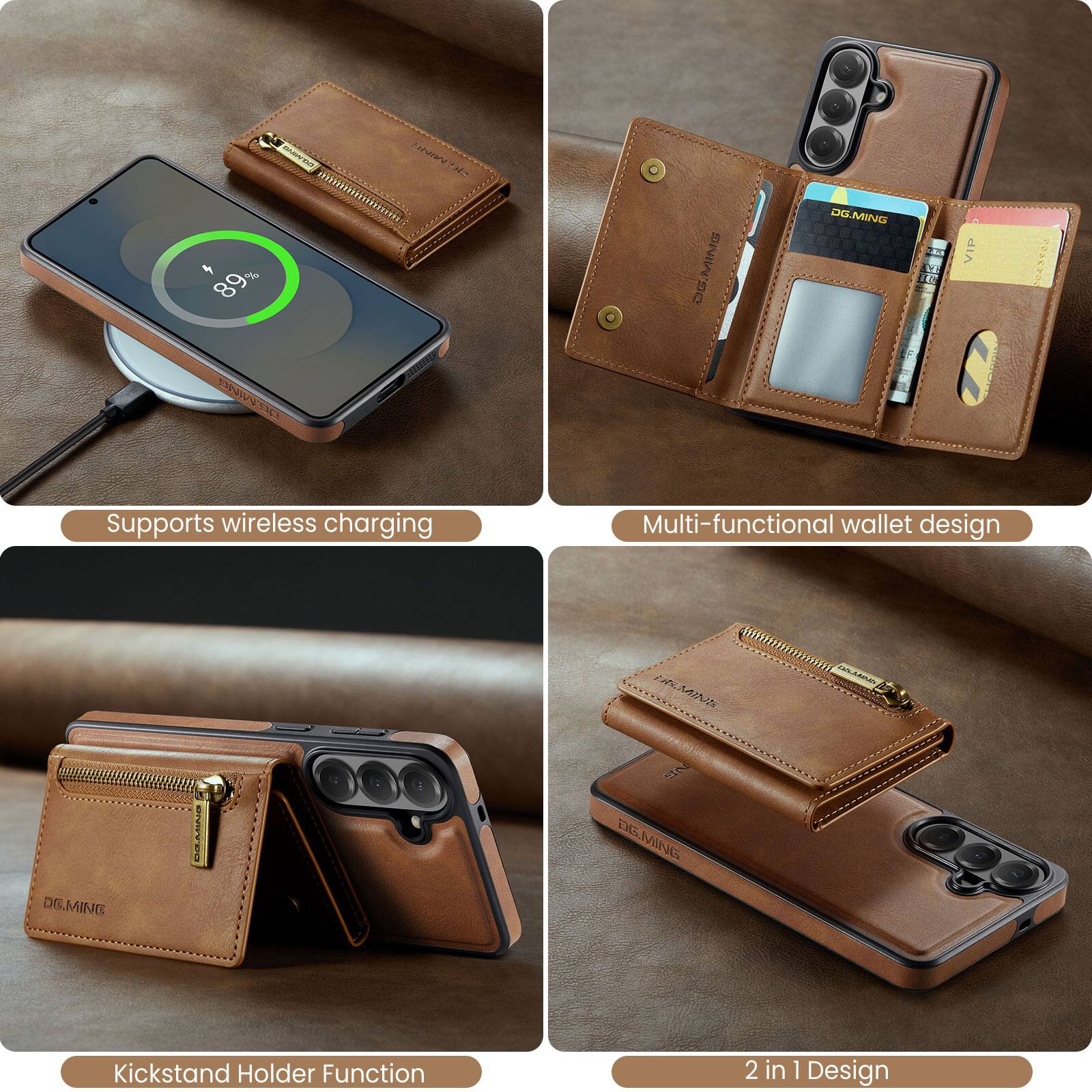- Supports wireless charging
- Multi-functional wallet design
- Kickstand Holder Function
- 2 in 1 Design
