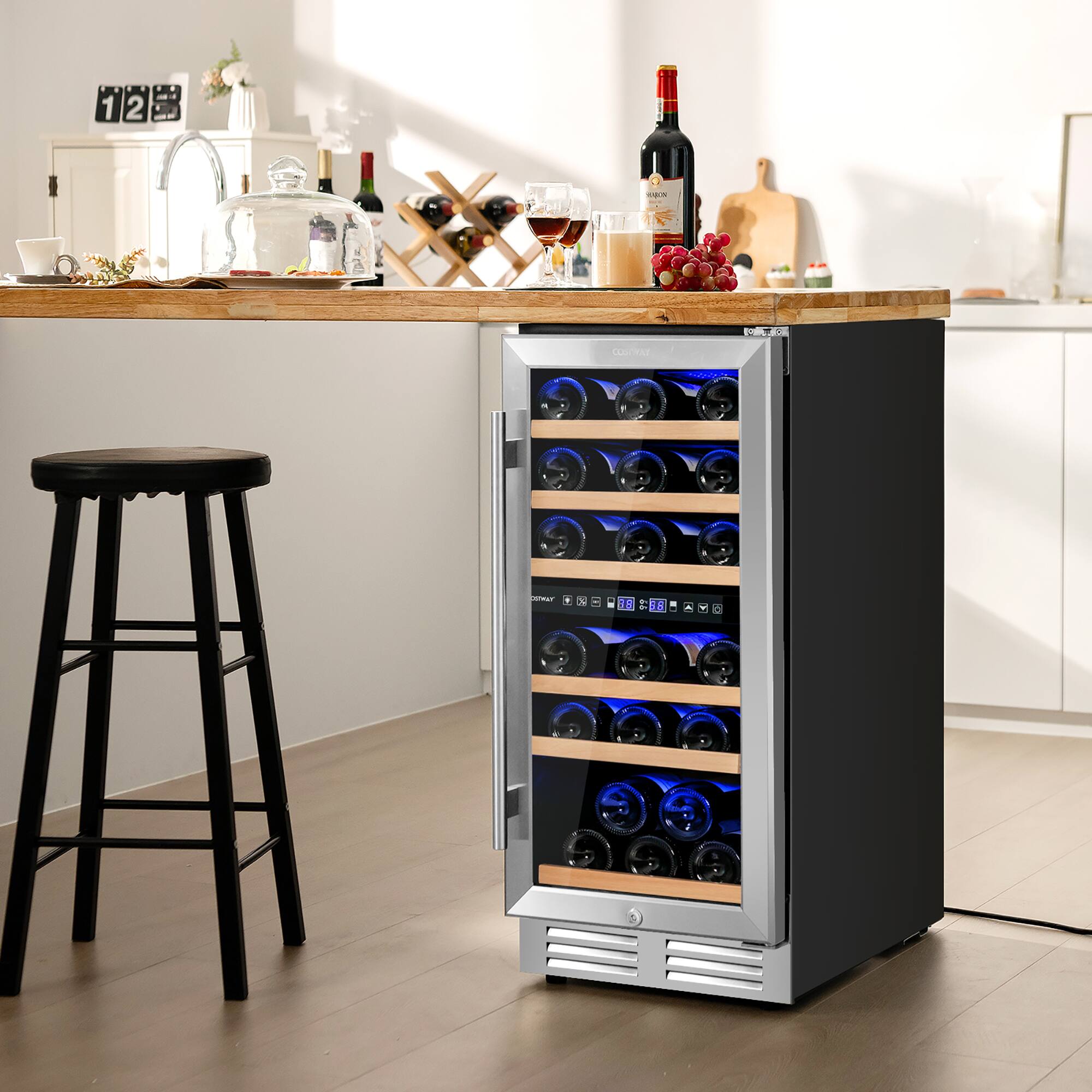 Alt View 1. Costway - Costway 30-Bottle Freestanding Wine Cooler 15"Dual Zones Wine Cellar w/ Temp Memory - Silver,Black.