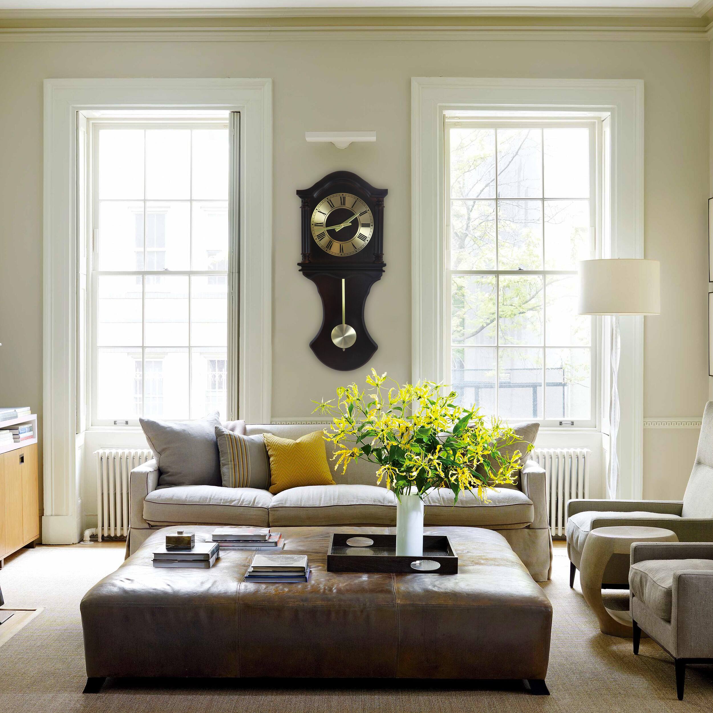 Alt View 2. Bedford Clock Collection - Bedford Clock Collection 27.5 Inch Wall Clock with Pendulum and Chimes in Chocolate Brown Oak Finish - Brown.