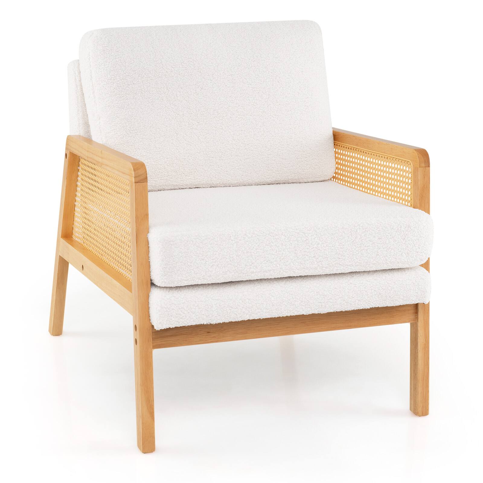 Alt View 3. Gymax - Gymax Set Of 2 Mid Century Modern Accent Chair Living Room Armchair w/ Rattan Arms Natural - Natural.