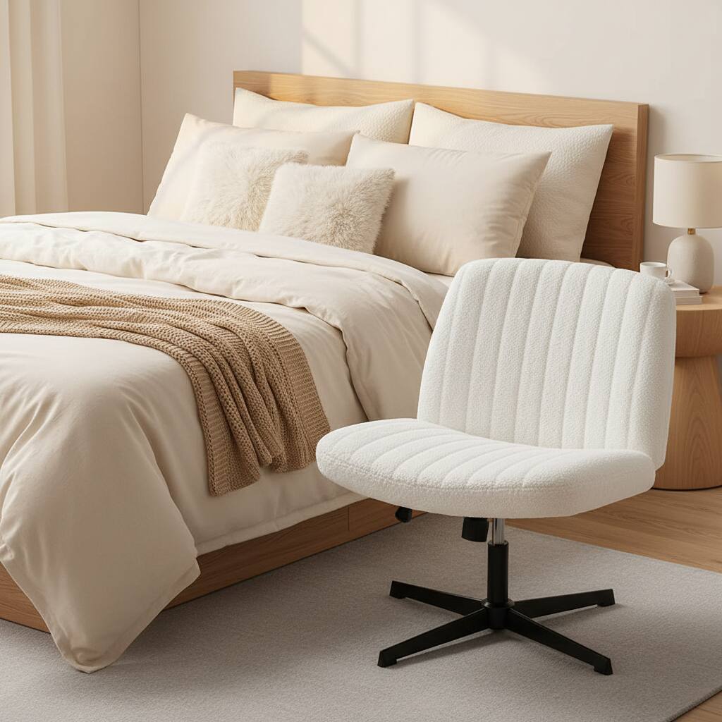 Alt View 5. AOITUN - Cross Legged Office Chair Armless Wide Desk Chair with Dual-Purpose Base Adjustable Swivel Fabric - Beige.