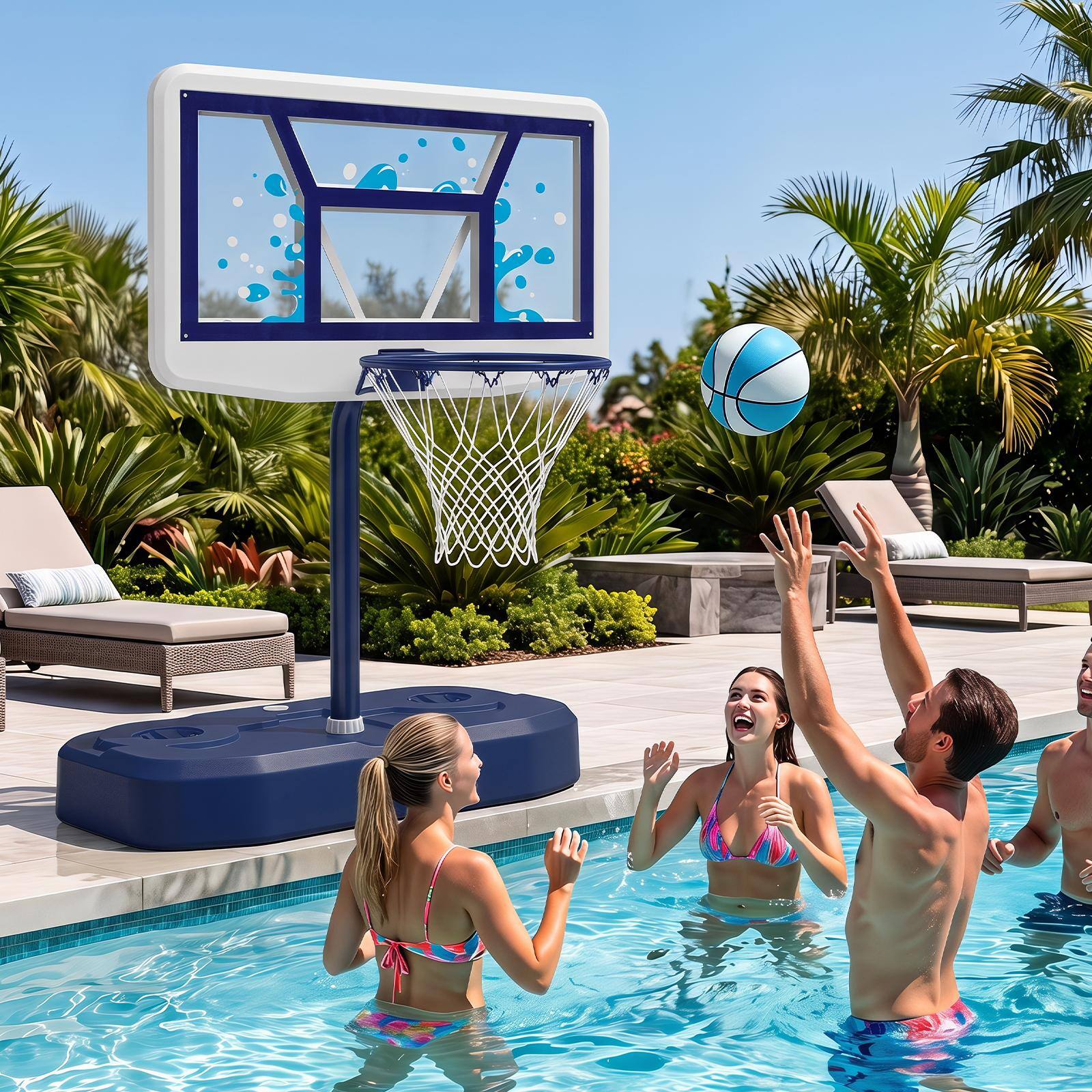 Alt View 3. Costway - Costway Outdoor Poolside Basketball Goal System with 42 Inches Shatterproof PC Backboard - Navy Blue.