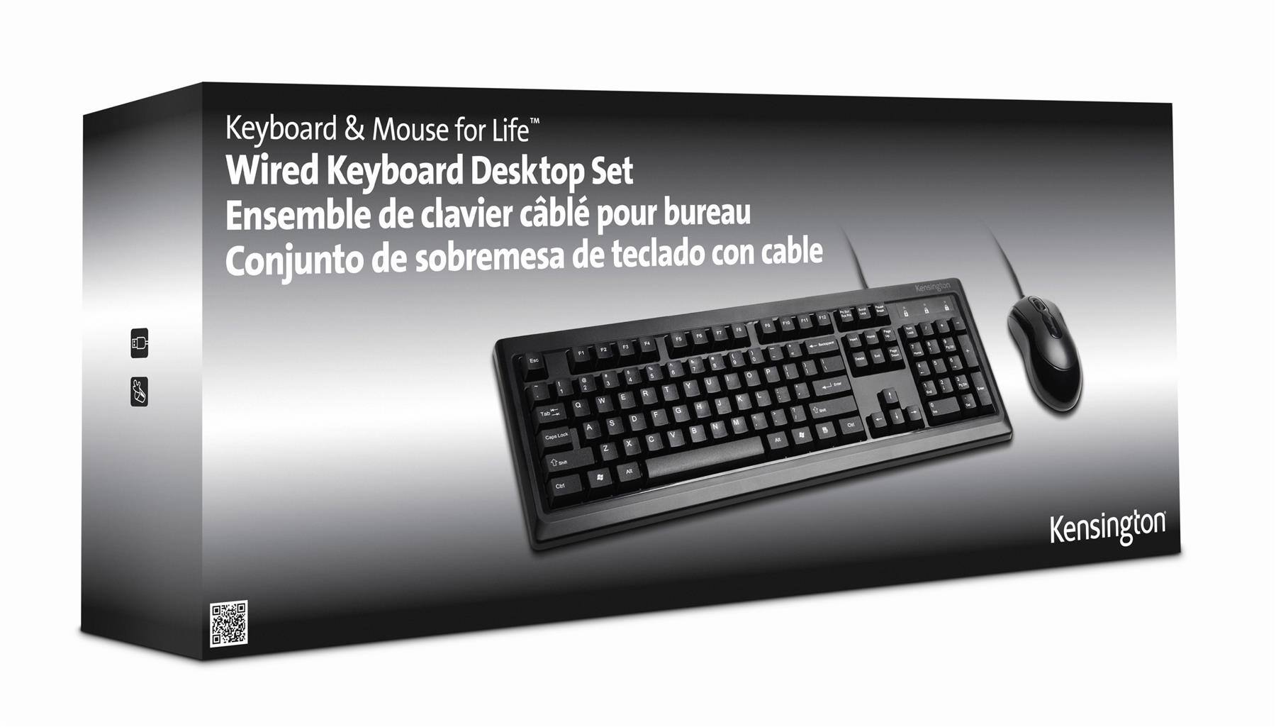 Keyboard & Mouse for Life™  
Wired Keyboard Desktop Set  
Ensemble de clavier câblé pour bureau  
Conjunto de sobremesa de teclado con cable  

Kensington