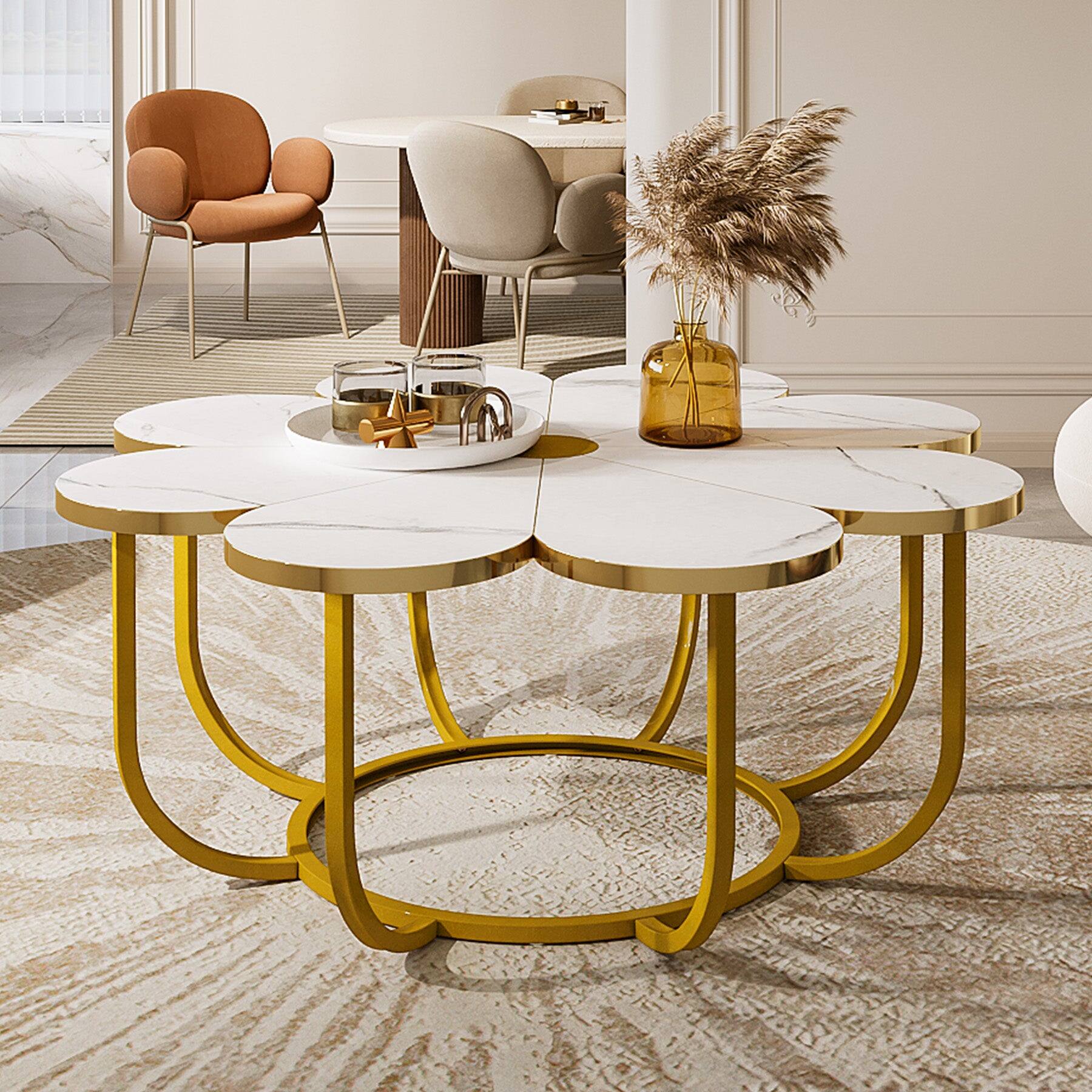 Angle. Tribesigns - Modern Coffee Table with Metal Frame and Adjustable Feet for Books, Drinks and Everyday Essentials - White.