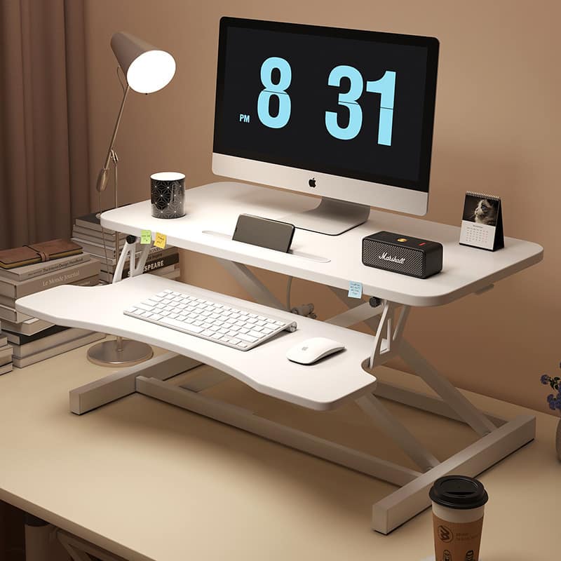 Aukfa - 32" Height Adjustable Desk Converter - Dual Monitor & Laptop Workstation, Wide Keyboard Tray, Standing Desk Riser - White