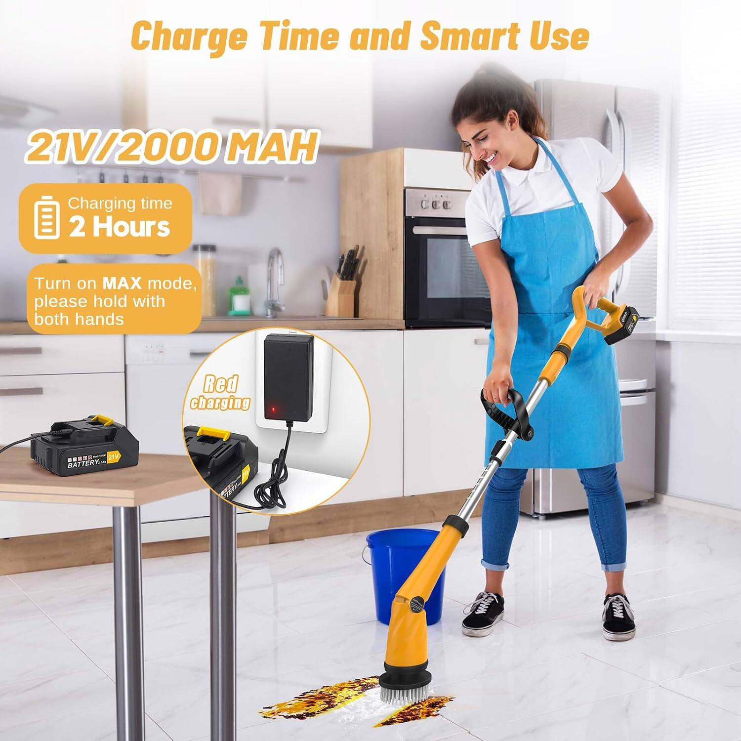 Charge Time and Smart Use

21V/2000 MAH

Charging time 2 Hours

Turn on MAX mode, please hold with both hands

Red charging

21V BATTERY.com