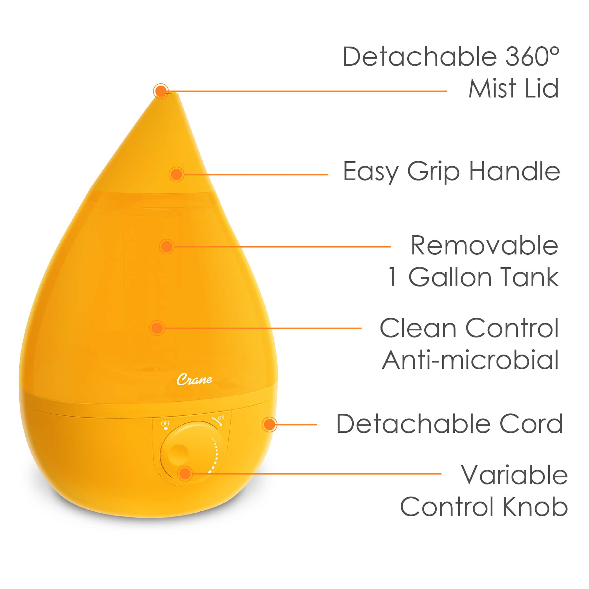 Left View: Crane Drop EE-5301O - Humidifier - mobile - orange