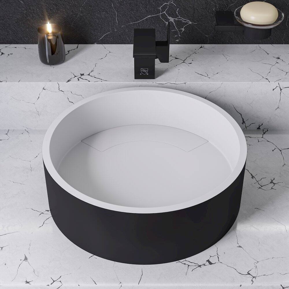 Back. Alfi - Black Matte 15" Round Solid Surface Resin Sink - Black.