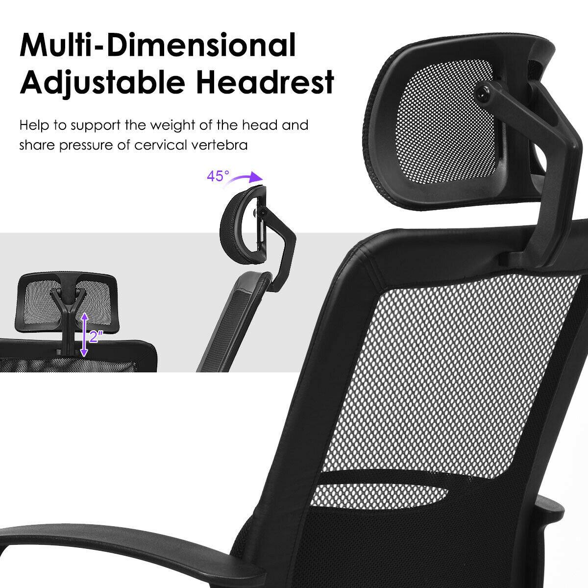 Multi-Dimensional Adjustable Headrest: Help support the weight of the head and share pressure of cervical vertebra 45.