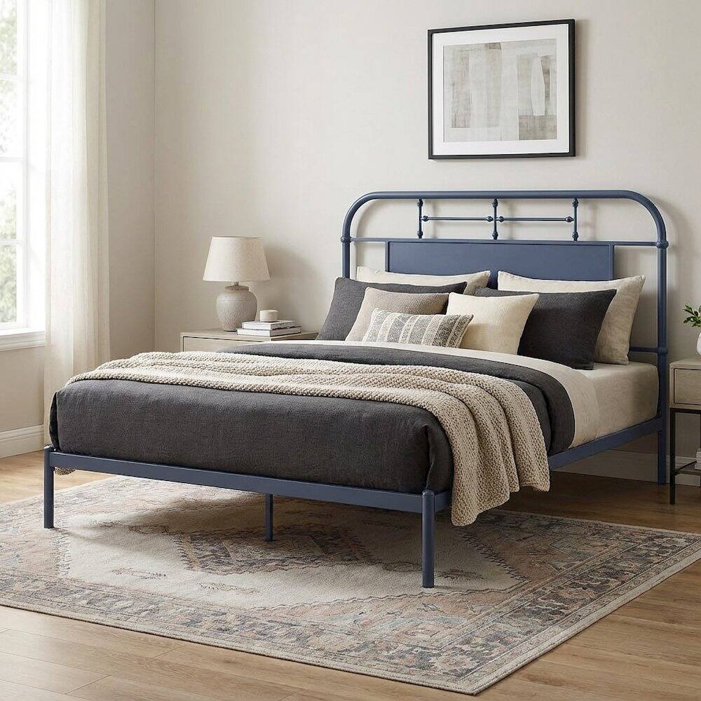 Alt View 2. Starlight Canyon Home - Distressed Metal Queen Metal Headboard with Vintage Design and Metal Tube Frame - Blue.